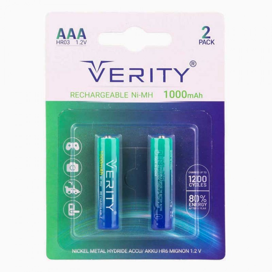 باتری شارژی نیم قلمی دوتایی VERITY مدل HR03 ظرفیت 1000 میلی آمپرساعت 