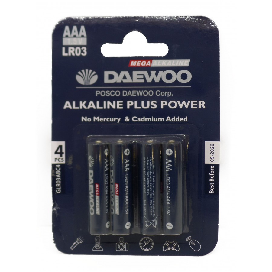 باتری نیم قلمی چهارتایی DAEWOO Alkaline Plus مدل LR03