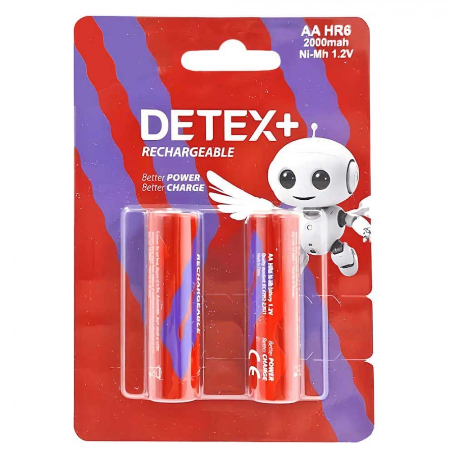 باتری شارژی قلمی دوتایی +DETEX مدل HR6 ظرفیت 2000 میلی آمپرساعت