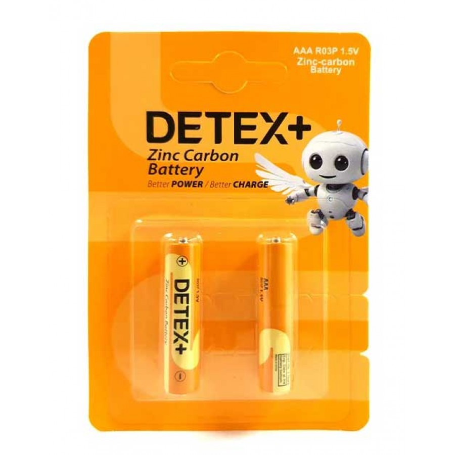 باتری نیم قلمی دوتایی DETEX+ ZINC CARBON مدل R03P