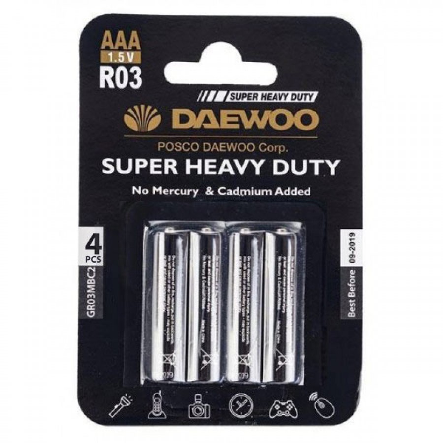 باتری نیم قلمی چهارتایی DAEWOO Super Heavy Duty مدل R03