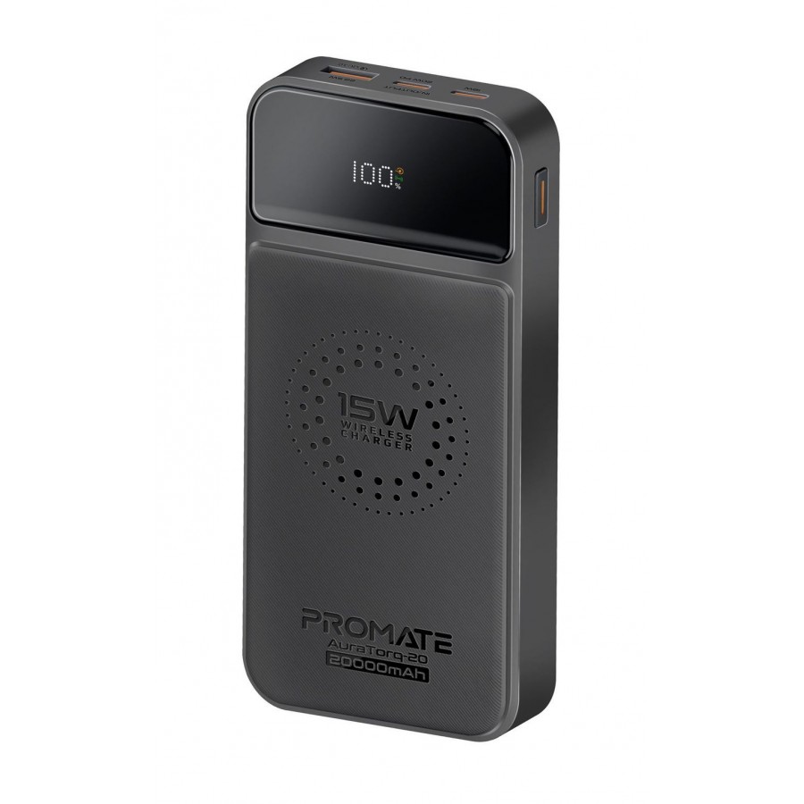 پاوربانک وایرلس 20000 میلی آمپر PROMATE فست شارژ مدل AURATORQ-20