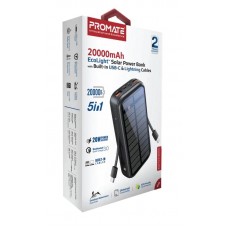 پاوربانک وایرلس خورشیدی 20000 میلی آمپر PROMATE فست شارژ مدل SOLARTANK-20PDCI 