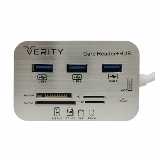 هاب 3 پورت USB3.0 VERITY و رم ریدر مدل H 408