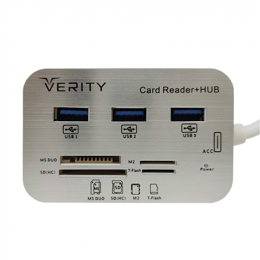 هاب 3 پورت USB3.0 VERITY و رم ریدر مدل H 408
