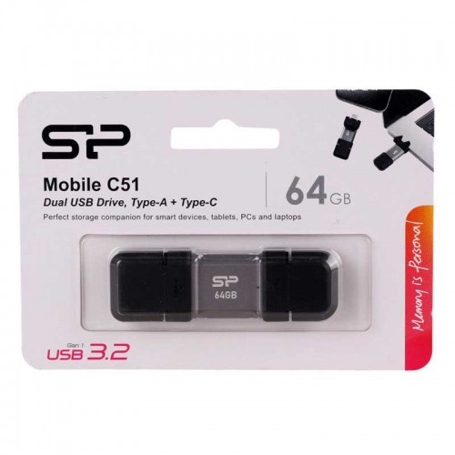 فلش مموری SILICON POWER TYPE-C OTG USB3.2 مدل C51 با ظرفيت 64 گيگابايت فلش مموری SILICON POWER TYPE-C OTG USB3.2 مدل C51 با ظرفيت 64 گيگابايت