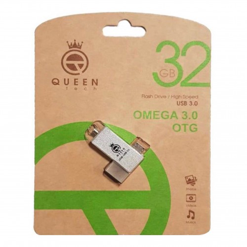 فلش مموری QUEEN TECH مدل OMEGA USB3.0 OTG ظرفیت 32 گیگابایت فلش مموری QUEEN TECH مدل OMEGA USB3.0 OTG ظرفیت 32 گیگابایت
