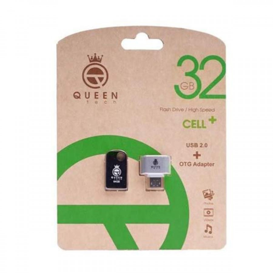 فلش مموری QUEEN TECH مدل +CELL ظرفیت 32 گیگابایت به همراه تبدیل OTG MICRO