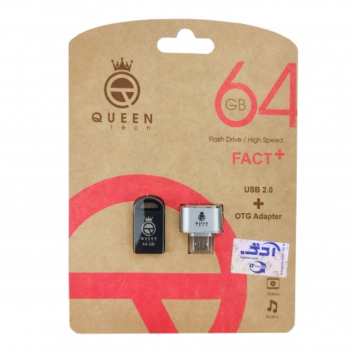 فلش QUEEN TECH مدل +FACT ظرفیت 64 گیگابایت به همراه تبدیل OTG MICRO