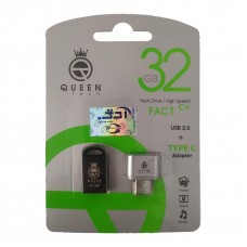 فلش QUEEN TECH مدل +FACT C ظرفیت 32 گیگابایت به همراه تبدیل OTG TYPE-C