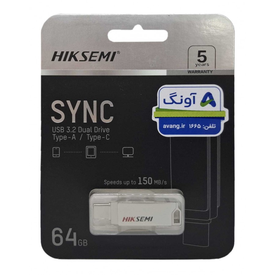 فلش مموری HIKSEMI TYPE-C OTG USB3.2 مدل SYNC E327C با ظرفيت 64 گيگابايت