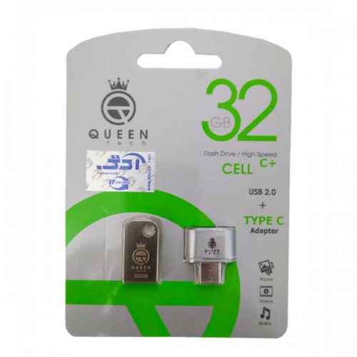 فلش مموری QUEEN TECH مدل +CELL ظرفیت 32 گیگابایت به همراه تبدیل OTG TYPE-C