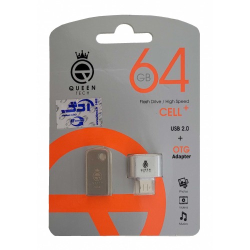 فلش مموری QUEEN TECH مدل +CELL ظرفیت 64 گیگابایت به همراه تبدیل OTG MICRO