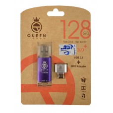 فلش QUEEN TECH USB3.1 مدل +QUICK ظرفیت 128 گیگابایت به همراه تبدیل OTG MICRO 