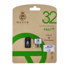فلش QUEEN TECH مدل +FACT ظرفیت 32 گیگابایت به همراه تبدیل OTG MICRO