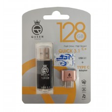 فلش QUEEN TECH USB3.1 مدل +QUICK ظرفیت 128 گیگابایت به همراه تبدیل OTG TYPE-C