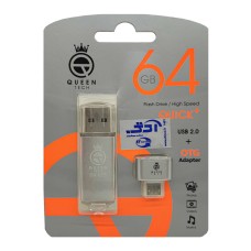 فلش QUEEN TECH مدل +QUICK ظرفیت 64 گیگابایت به همراه تبدیل OTG MICRO