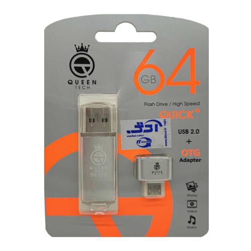 فلش QUEEN TECH مدل +QUICK ظرفیت 64 گیگابایت به همراه تبدیل OTG MICRO