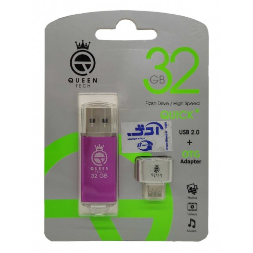 فلش QUEEN TECH مدل +QUICK ظرفیت 32 گیگابایت به همراه تبدیل OTG MICRO