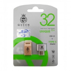 فلش QUEEN TECH مدل +UNIQUE ظرفیت 32 گیگابایت به همراه تبدیل OTG TYPE-C