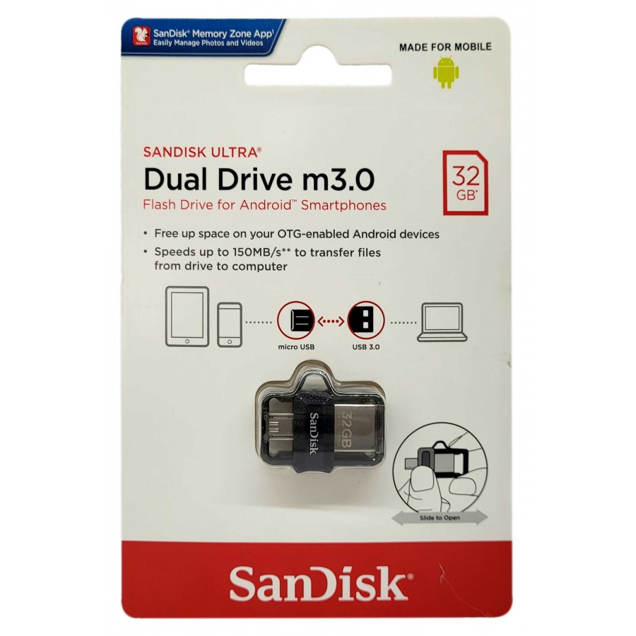 فلش مموری SanDisk Micro USB OTG مدل Dual Drive M3.0 USB3.0 با ظرفيت 32 گيگابايت