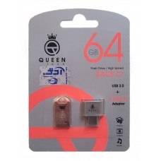 فلش QUEEN TECH USB3.1 مدل +RACE C ظرفیت 64 گیگابایت به همراه تبدیل OTG TYPE-C
