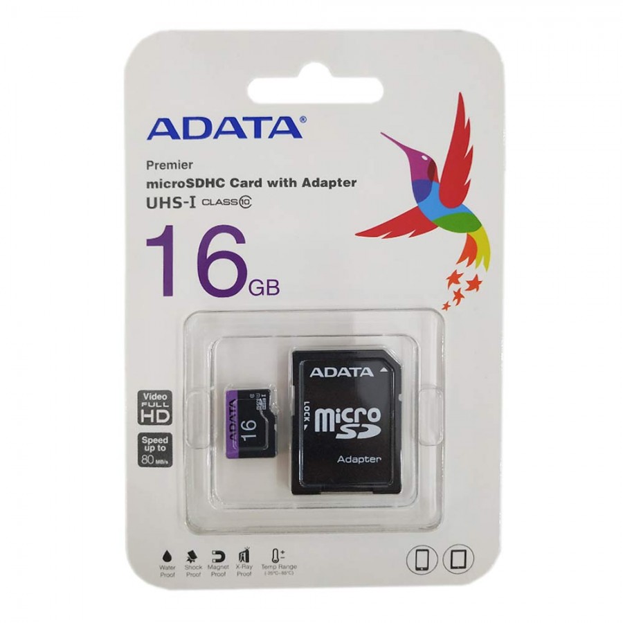 کارت حافظه ADATA 16G کلاس 10 سرعت 80MB همراه با آداپتور