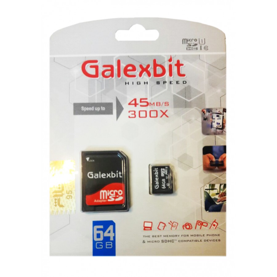 کارت حافظه Galexbit 64G کلاس 10 سرعت 45MB/s همراه با آداپتور