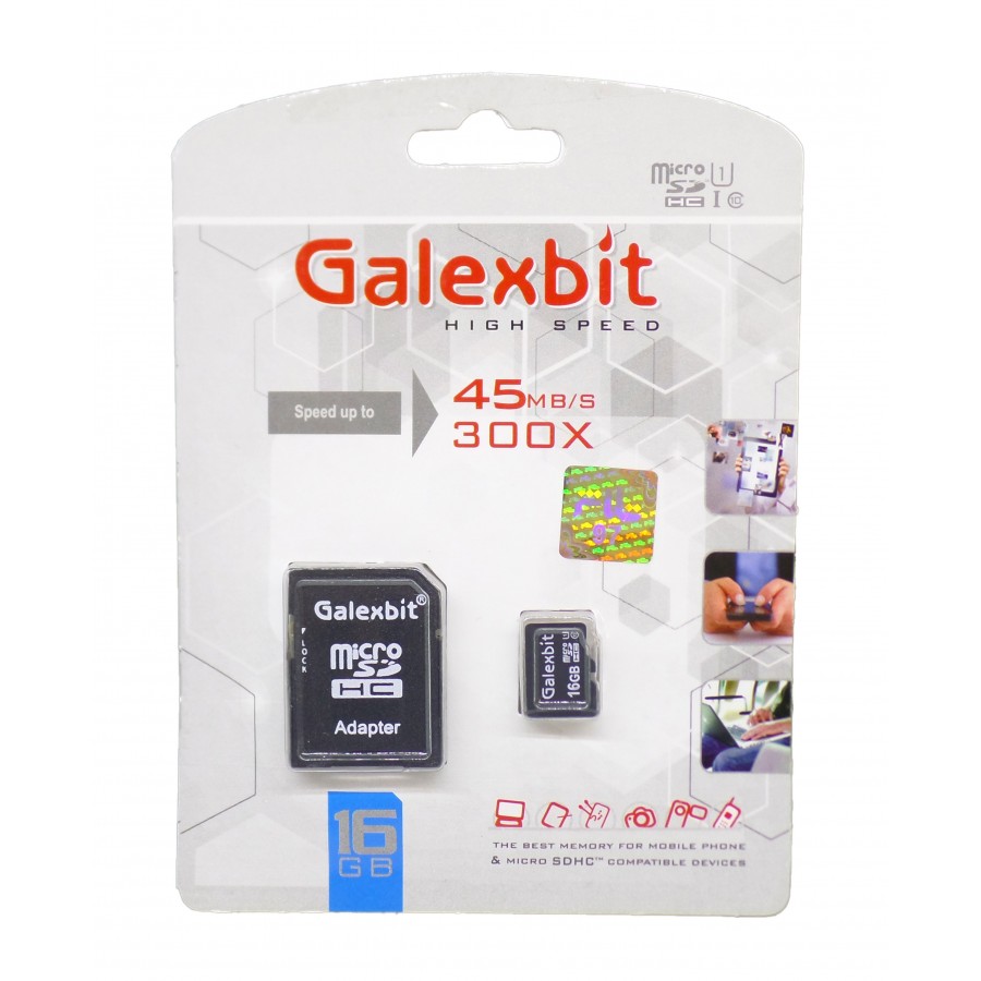کارت حافظه Galexbit 16G کلاس 10 U1 سرعت 45MB/s همراه با آداپتور