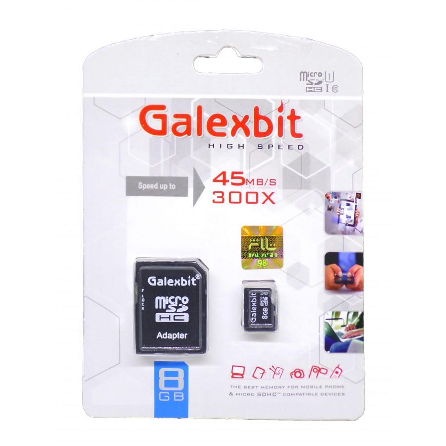 کارت حافظه Galexbit 8G کلاس 10 سرعت 45MB/s همراه با آداپتور