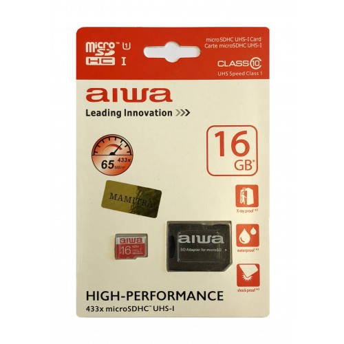 کارت حافظه رنگی AIWA 16G کلاس 10 سرعت 65MB/s به همراه آداپتور