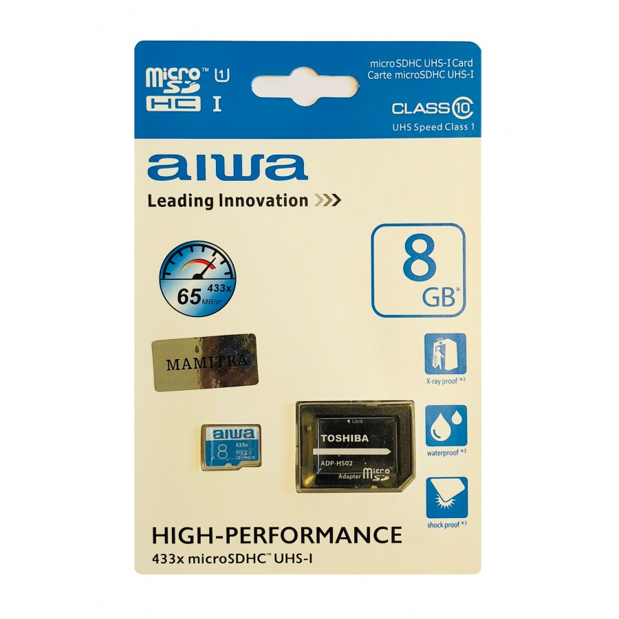 کارت حافظه رنگی Aiwa 8G کلاس 10 سرعت 65MB/s به همراه آداپتور