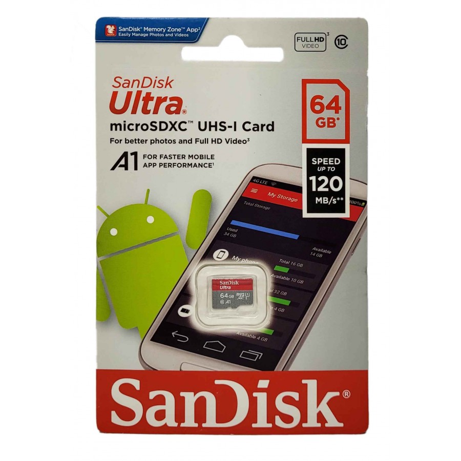 کارت حافظه SANDISK 64G کلاس 10 سرعت 120MB/s