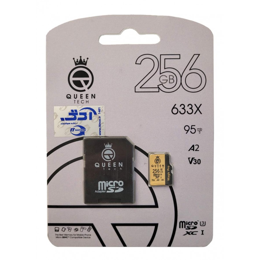 کارت حافظه QUEEN TECH 256G کلاس 10 سرعت 95MB/s همراه با آداپتور