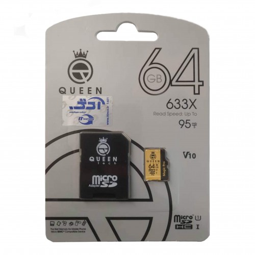 کارت حافظه QUEEN TECH 64G کلاس 10 سرعت 95MB/s همراه با آداپتور
