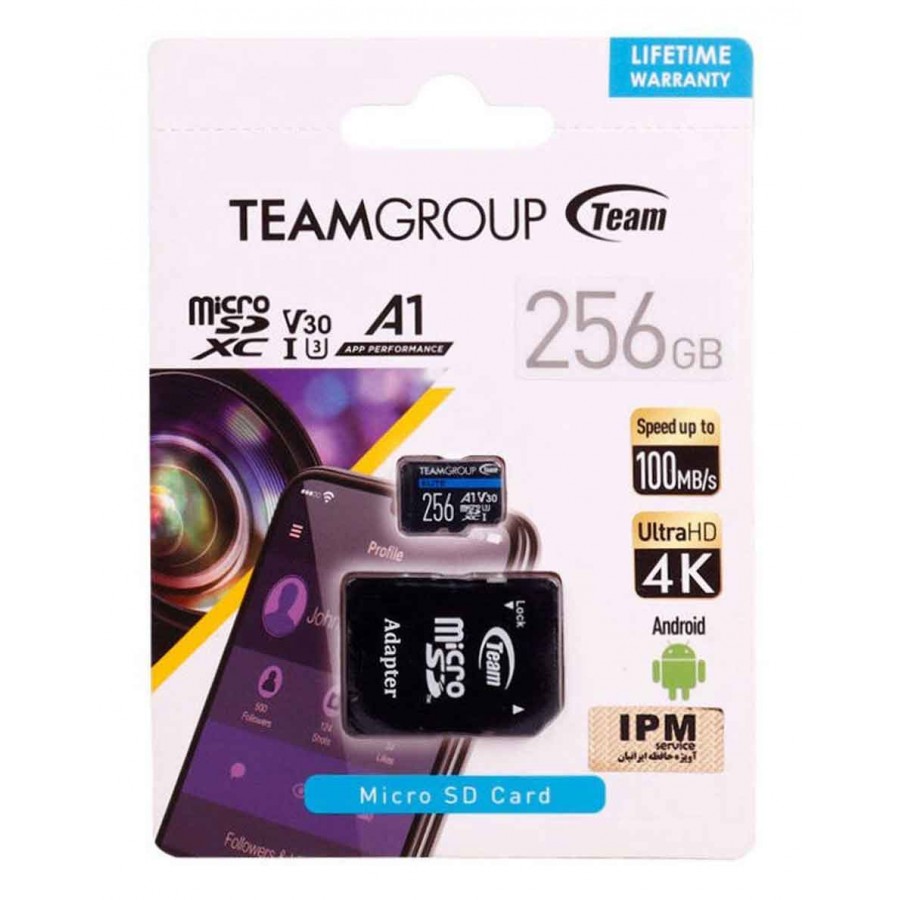 کارت حافظه TEAMGROUP 256G U3 کلاس 10 سرعت 100MB همراه با آداپتور