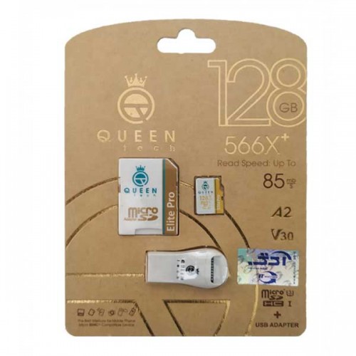 کارت حافظه QUEEN TECH 128G کلاس 10 سرعت 85MB/s همراه با آداپتور و رم ریدر کارت حافظه QUEEN TECH 128G کلاس 10 سرعت 85MB/s همراه با آداپتور و رم ریدر