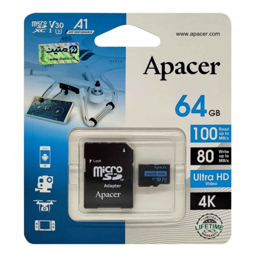 کارت حافظه APACER 64GB U3 سرعت 100MB/s به همراه آداپتور