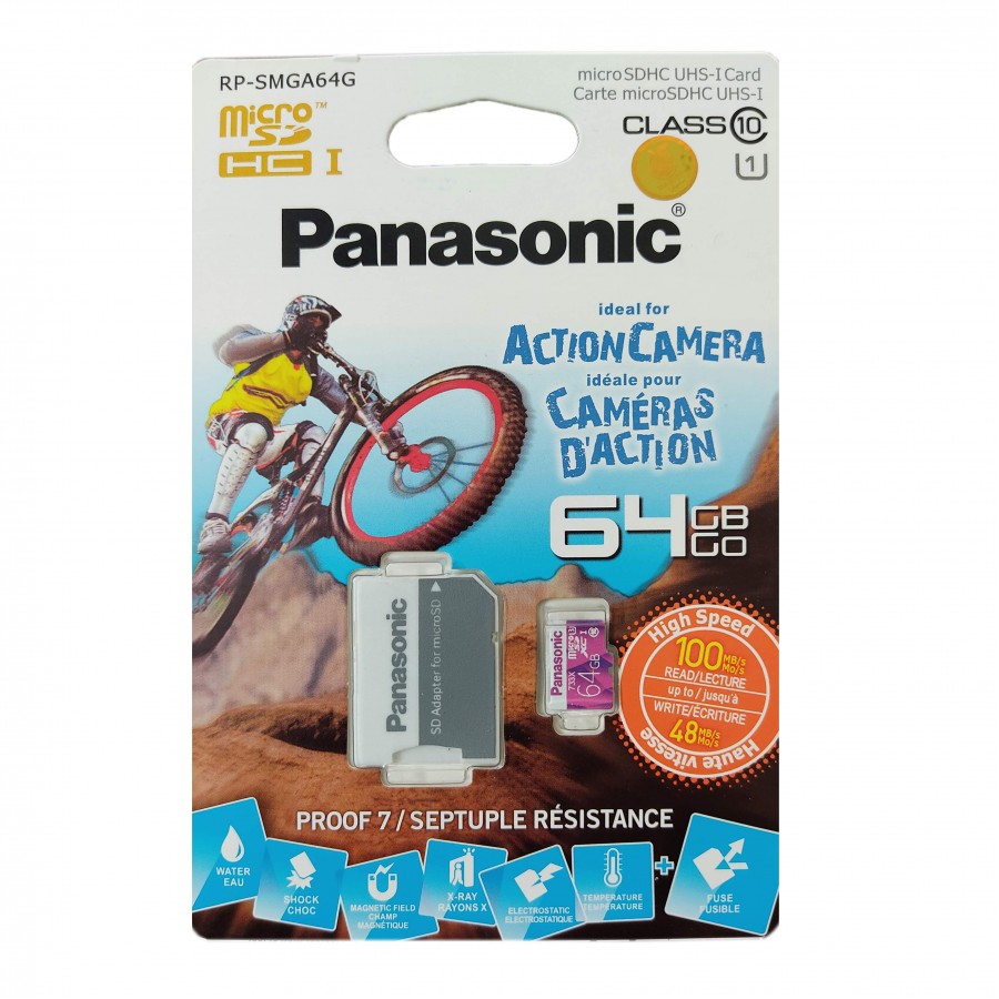 کارت حافظه رنگی Panasonic 64G کلاس 10 U3 سرعت 100MB/s همراه با آداپتور
