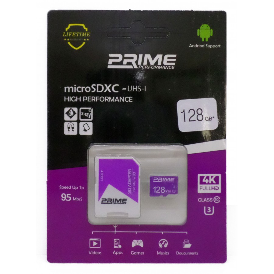 کارت حافظه PRIME 128GB کلاس 10 U3 سرعت 95MB/s همراه با آداپتور 