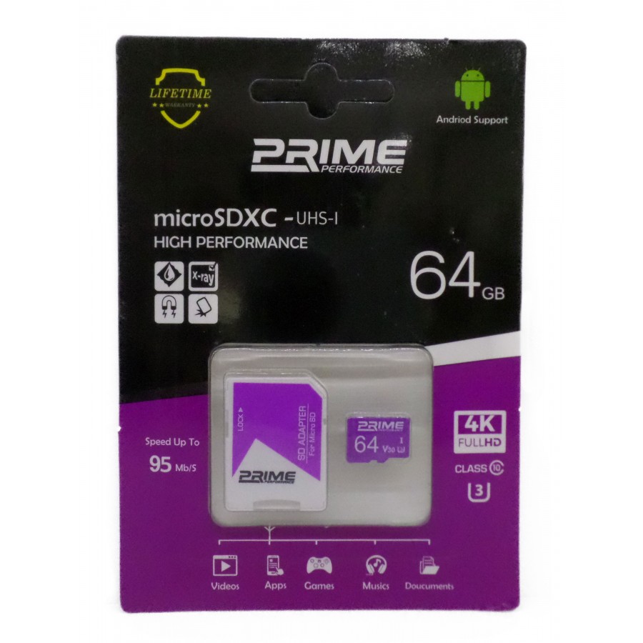 کارت حافظه PRIME 64GB U3 سرعت 95MB/s همراه با آداپتور 