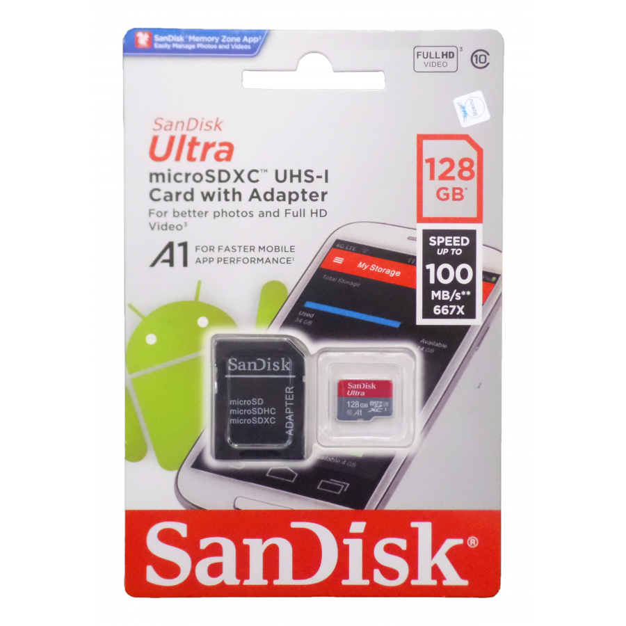 کارت حافظه رنگی Sandisk 128G کلاس 10 U3 سرعت 100MB/s همراه با آداپتور