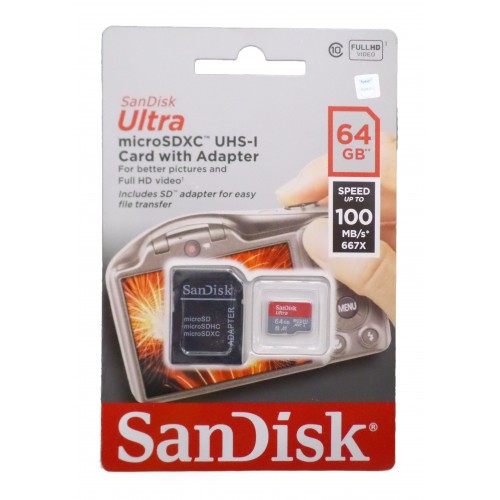 کارت حافظه رنگی Sandisk 64G کلاس 10 سرعت 100MB/sهمراه با آداپتور