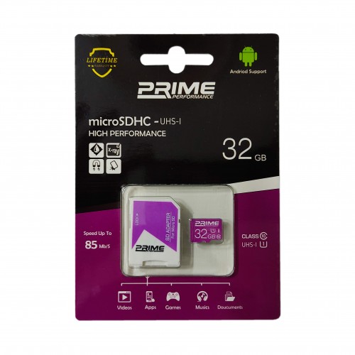 کارت حافظه Prime 32G کلاس 10 U1 سرعت 85MB/s همراه با آداپتور