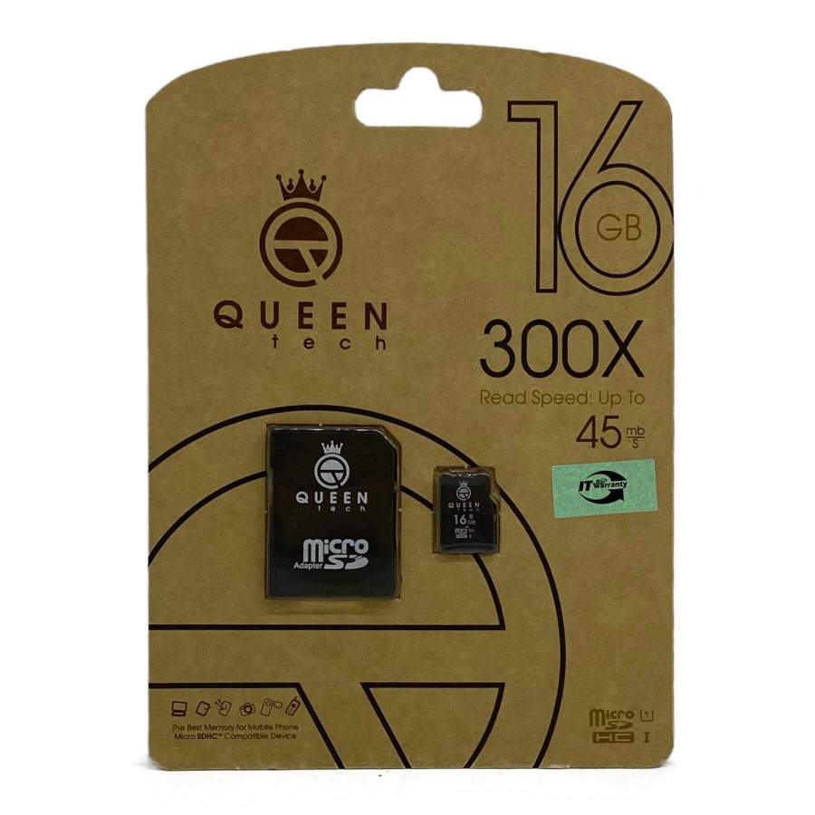 کارت حافظه QUEEN TECH 16G کلاس 10 سرعت 45MB/s همراه با آداپتور