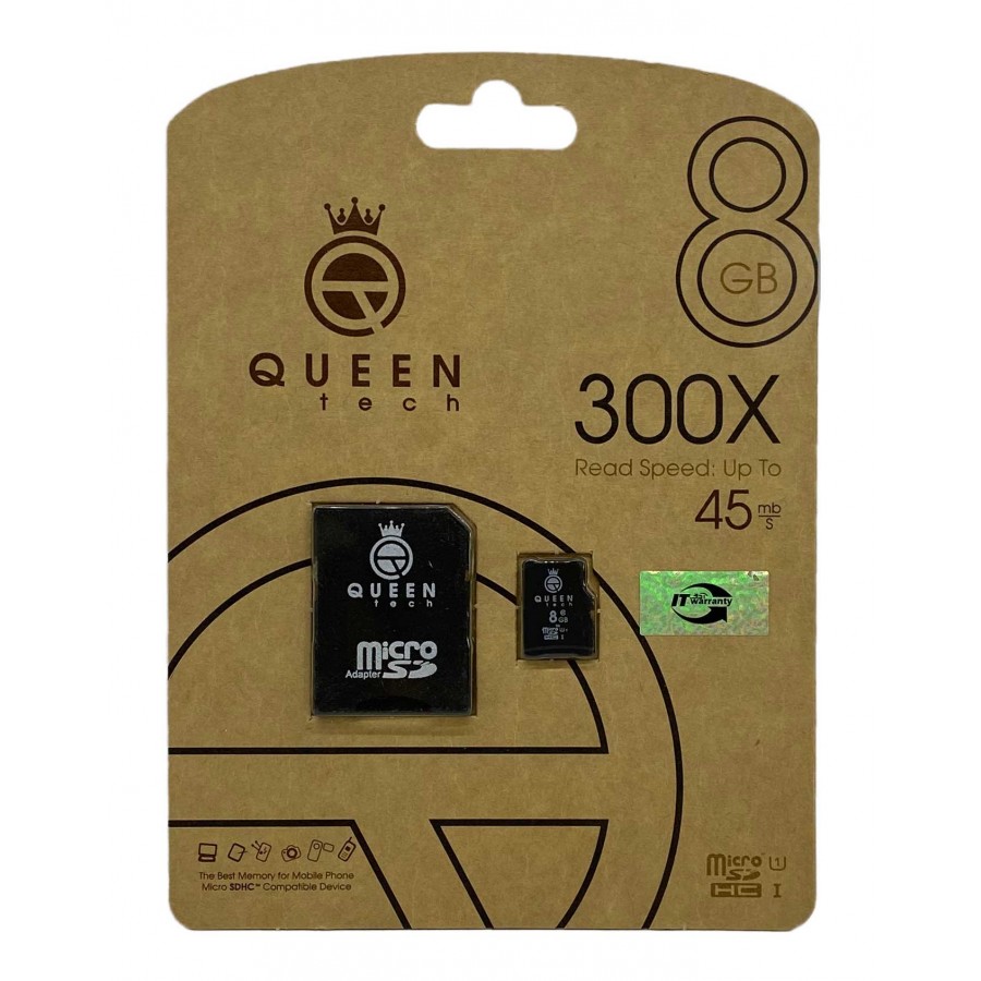 کارت حافظه QUEEN TECH 8G کلاس 10 سرعت 45MB/s همراه با آداپتور کارت حافظه QUEEN TECH 8G کلاس 10 سرعت 45MB/s همراه با آداپتور