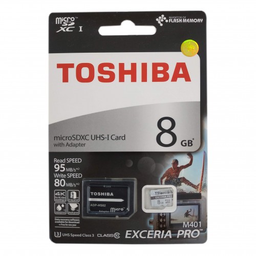کارت حافظه TOSHIBA 8G مدل M401 کلاس 10 U3 سرعت 95MBps همراه با آداپتور