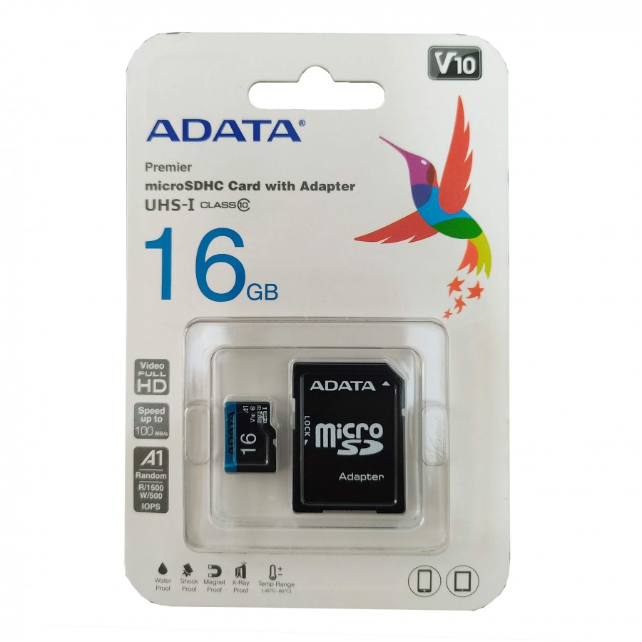کارت حافظه ADATA 16G کلاس 10 سرعت 100MB همراه با آداپتور