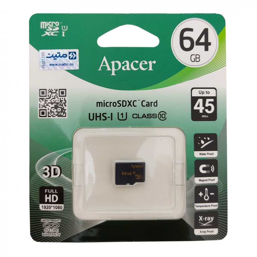 کارت حافظه APACER 64GB کلاس 10 سرعت 45MB/s