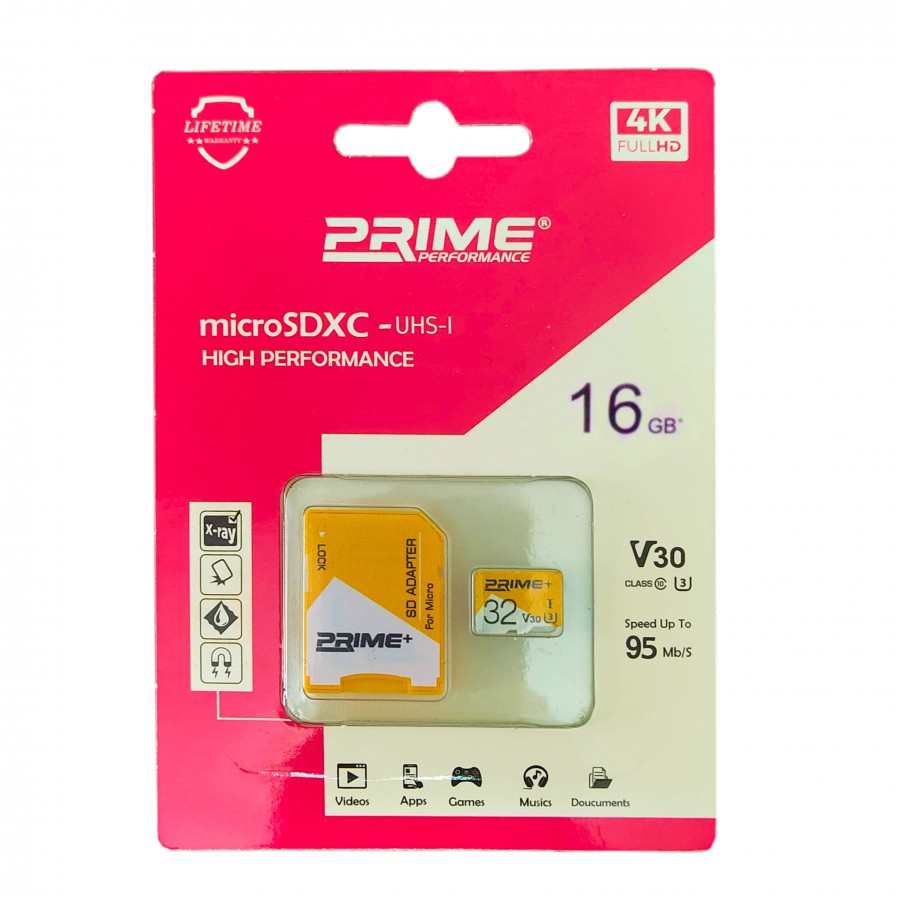 کارت حافظه PRIME 16GB U3 سرعت 95MB/s همراه با آداپتور